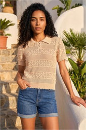 Pointelle Collar Knit Top