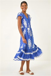 Paisley Print Buttoned Midi Dress