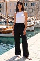 Petite Linen Blend Wide Leg Trouser