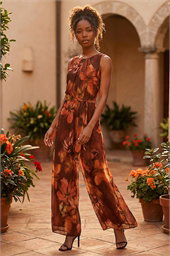 Floral Print Pleated Jumpsuit 