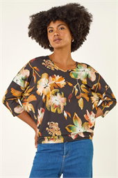 Floral Bubble Hem Stretch Top