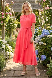 Pleated Chiffon Midi Dress
