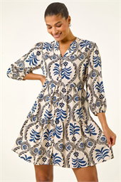 Leaf Border Print Smock Dress