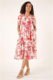 Floral Tie Waist Shirt Dress