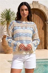 Floral Stripe Crochet Knit Jumper