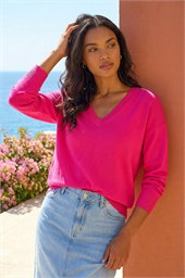 Plain Stretch V-Neck Longline Jumper