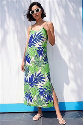 Tropical Palm Print Midi Dress