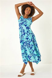Floral Puff Print Stretch Maxi Dress