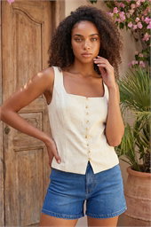 Dusk Linen Blend Button Top
