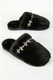 Embellished Faux Fur Mule Slipper