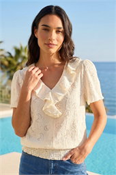 Textured Frill V-Neck Top