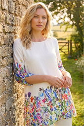 Floral Border Print Tunic Top