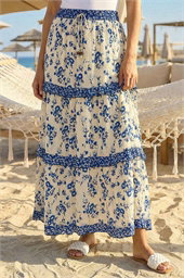 Floral Contrast Print A-Line Skirt