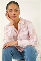 Petite Floral Jacquard Button Up Blouse