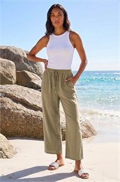 Cropped Linen Blend Trouser