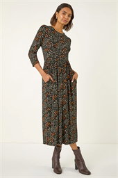 Ditsy Floral Gathered Midi Dress