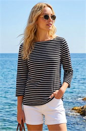 Stripe Print Boat Neck Top