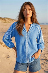 Embroidered Sleeve V-Neck Top