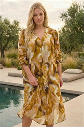Curve Swirl Print V-Neck Midi Dress