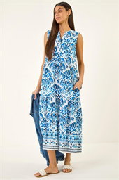 Printed Button Detail Midi Dress 