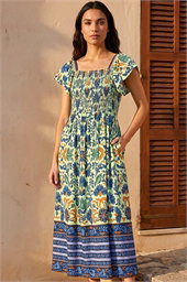 Leaf Border Midi Dress