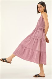 Shirred Textured Smock Midi Dress