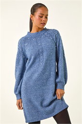 Petite Embellished Faux Pearl Knit Dress
