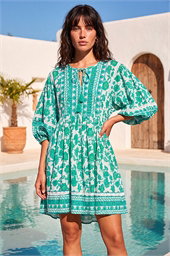 Tie Front Border Print Tassel Dress