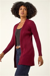 Longline Stretch Ribbed Cardigan