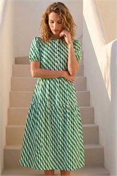 Geo Print Button Shirt Midi Dress