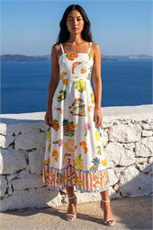 Petite Fruit Print Strappy Midi Dress