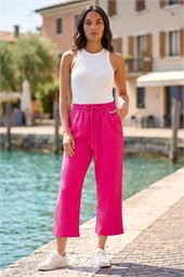Textured Cropped Wide Leg Trousers