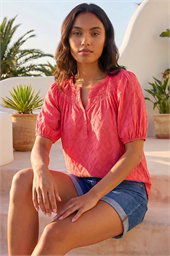 Shirred Neck Textured Top