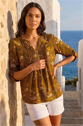 Textured Floral Pintuck Tunic Top