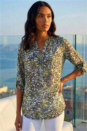Animal Print Burnout V-Neck Stretch Shirt