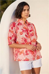 Floral Print Button Up Detail Blouse