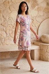 Petite Leaf Print Layered Hem Dress