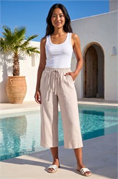 Petite Linen Blend Wide Cropped Trousers