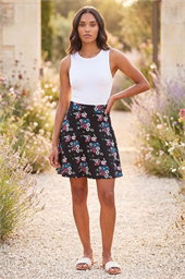 Floral Print Skater Stretch Skirt