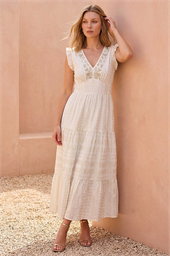 Brocade Frill V-Neck Dress 