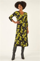 Floral Print Buttoned Midi Dress