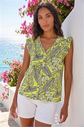 Tropical Print Frill Sleeve Vest