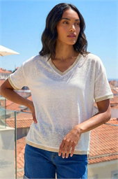 Metallic Trim V-Neck T-Shirt