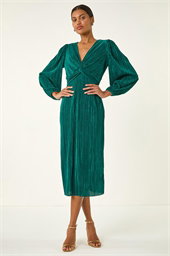 Plisse Twist Front Midi Dress