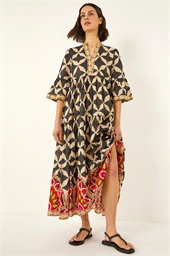 Abstract Print Boho Maxi Dress
