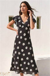 Floral Print Frill Midi Dress