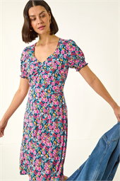 Floral Print Ruched Dress