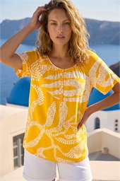 Leaf Print Button Detail Top