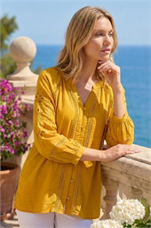 Embroidered Sleeve Cotton Blouse