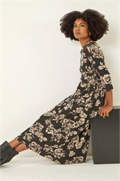 Floral Pocket Stretch Midi Dress